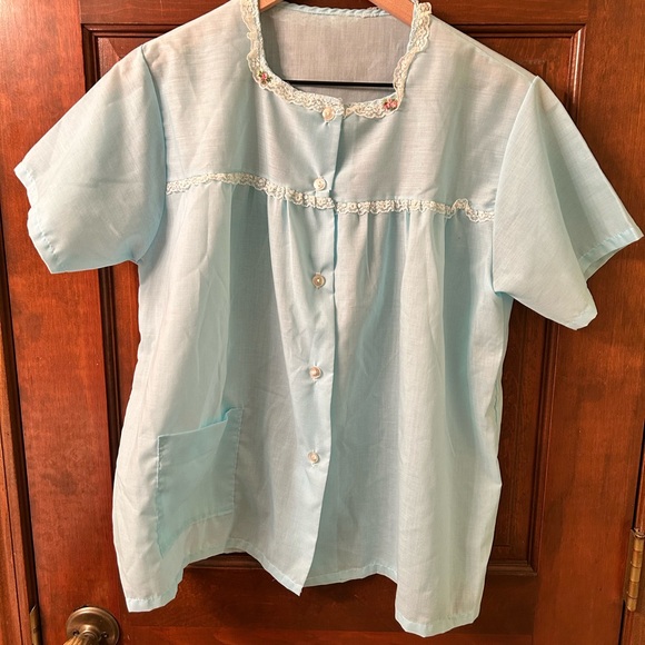 Vintage Other - VTG Button front Light Blue lace trim pajama top. No size or brand tag